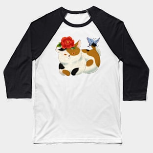 Minhwa: Cat and Butterfly D Type Baseball T-Shirt